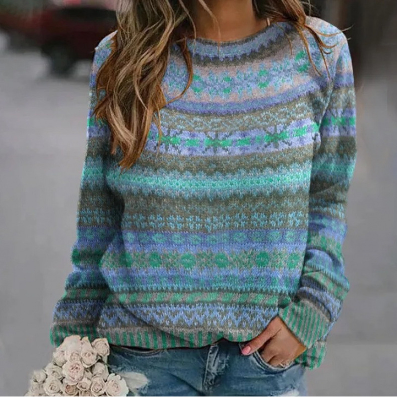 In stock 3D printed women's sweater pattern pullover sweater casual loose long sleeve knit top