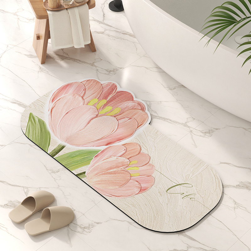 Light luxury creative special-shaped tulip series technology velvet bathroom floor mat bathroom absorbent quick-drying floor mat can be sent on behalf