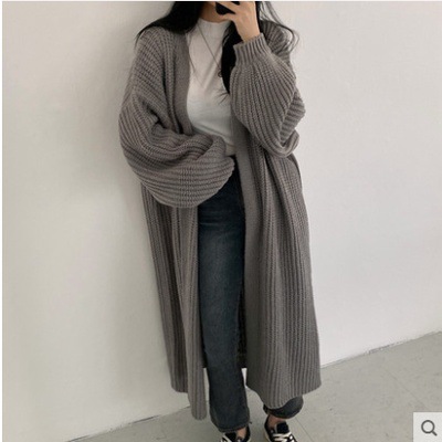 2023 autumn and winter new Korean lazy pit long lantern sleeve warm sweater cardigan coat knitted women