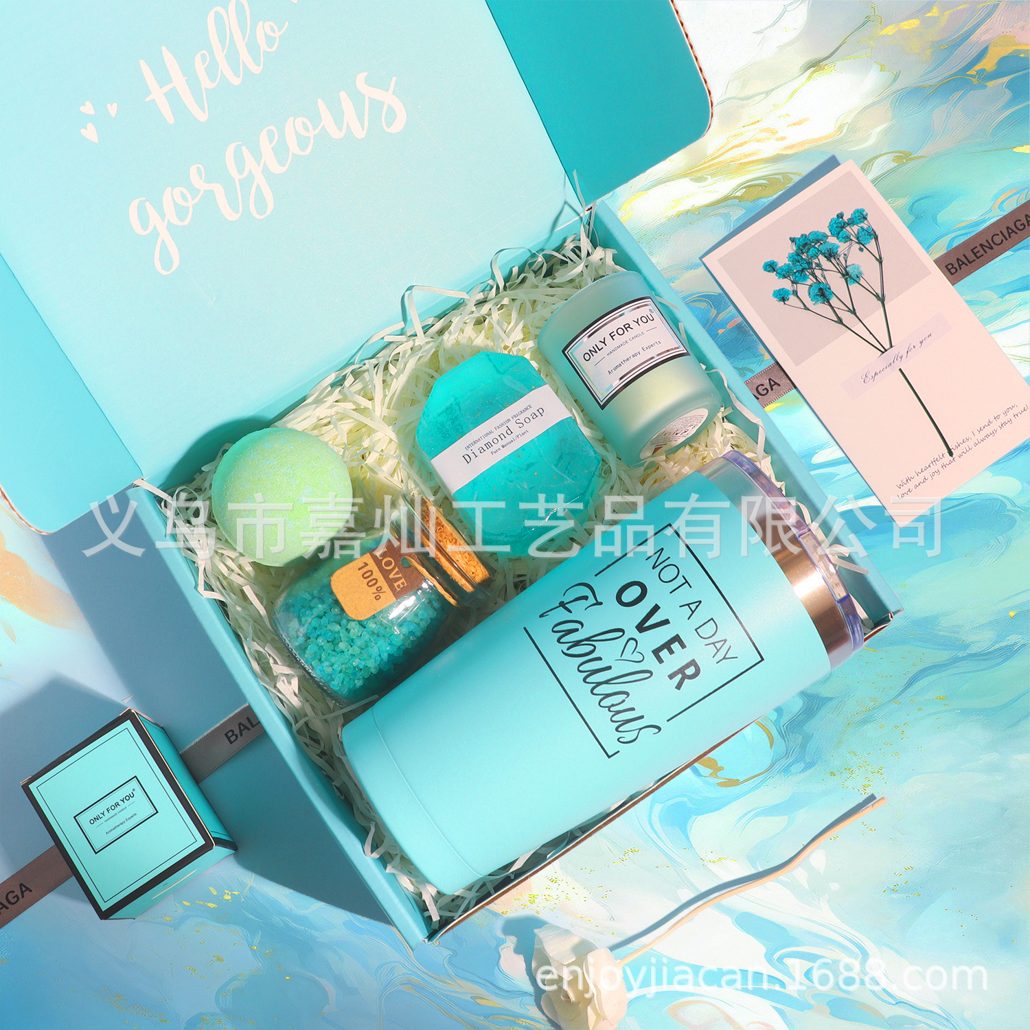 Picture of Cross-Border Blue Bath Gift Set Spa Gift Box Scented Candle Souvenir High-End Birthday Gift for Women
