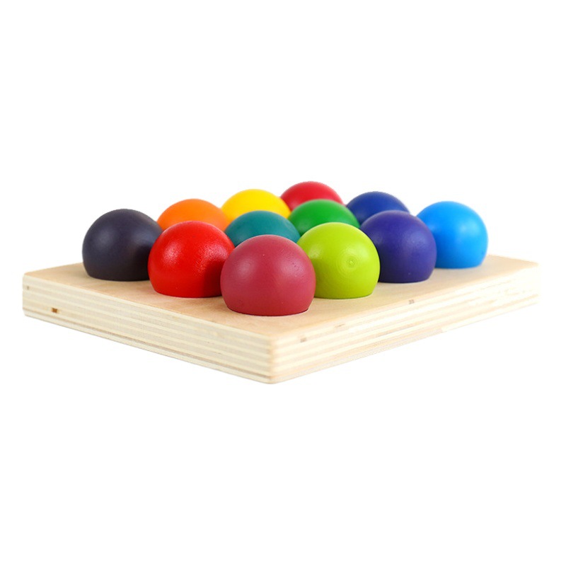 Wooden Rainbow Matching Ball 12 Color Sorting Board Color Cognitive Matching Boys and Girls Early Education Educational Enlightenment Toys