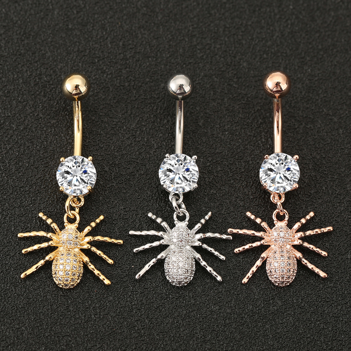 Picture of Cross-border hot-selling Halloween spider stainless steel navel nail with zircon navel ring personalized simple puncture jewelry