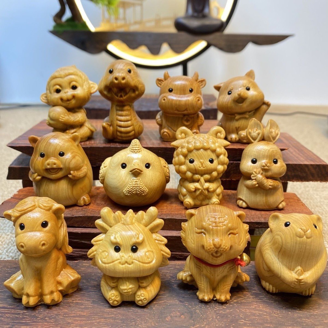 Thuja Wood Carving Twelve Zodiac Moe Pet Radish Rabbit Handle Cute Rabbit Small Animal Pendant Desktop Office