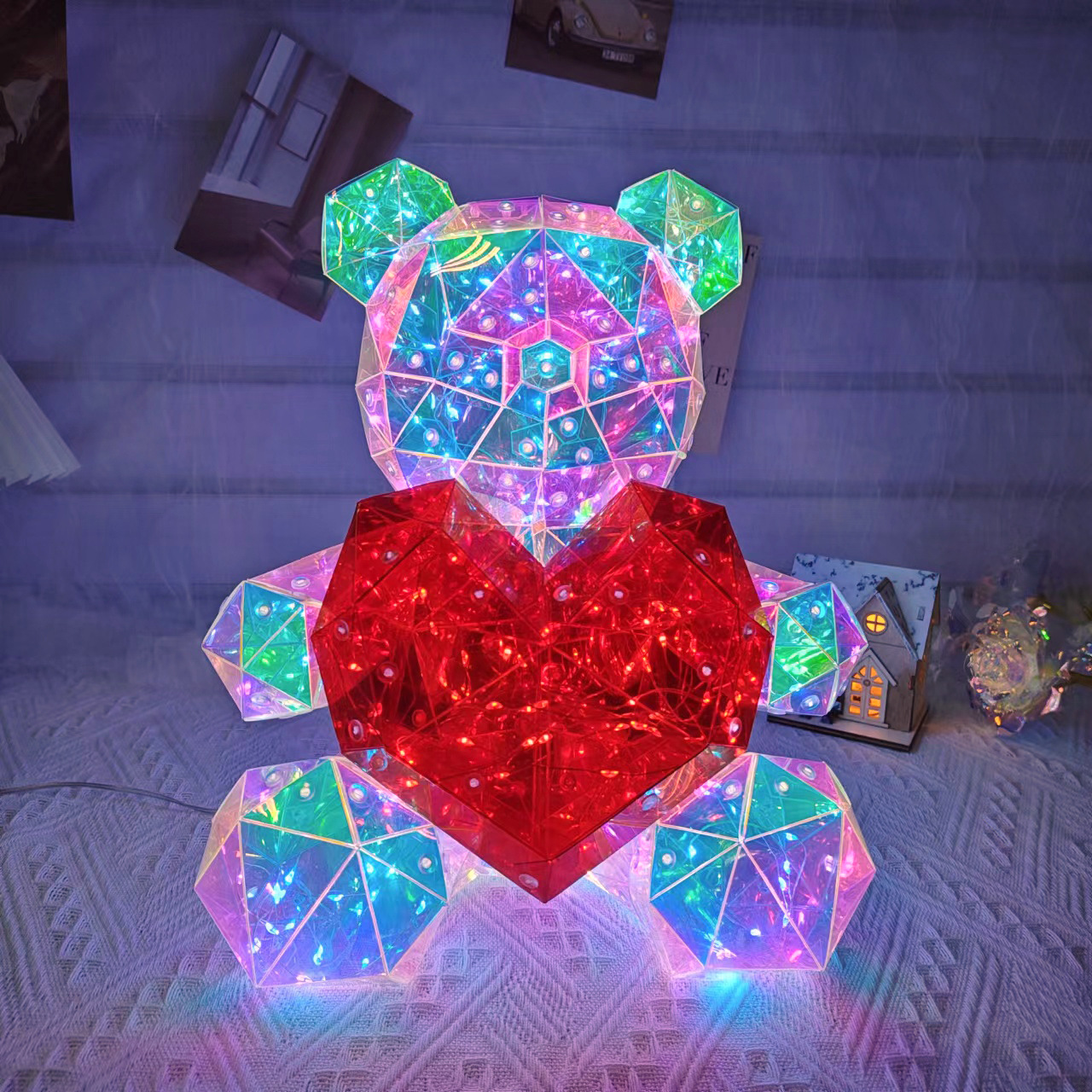 Picture of Valentine's Day Explosions LED Magic Color Love Bear Advanced Gift for Girlfriend Birthday Gift USB Plug with Gift Box