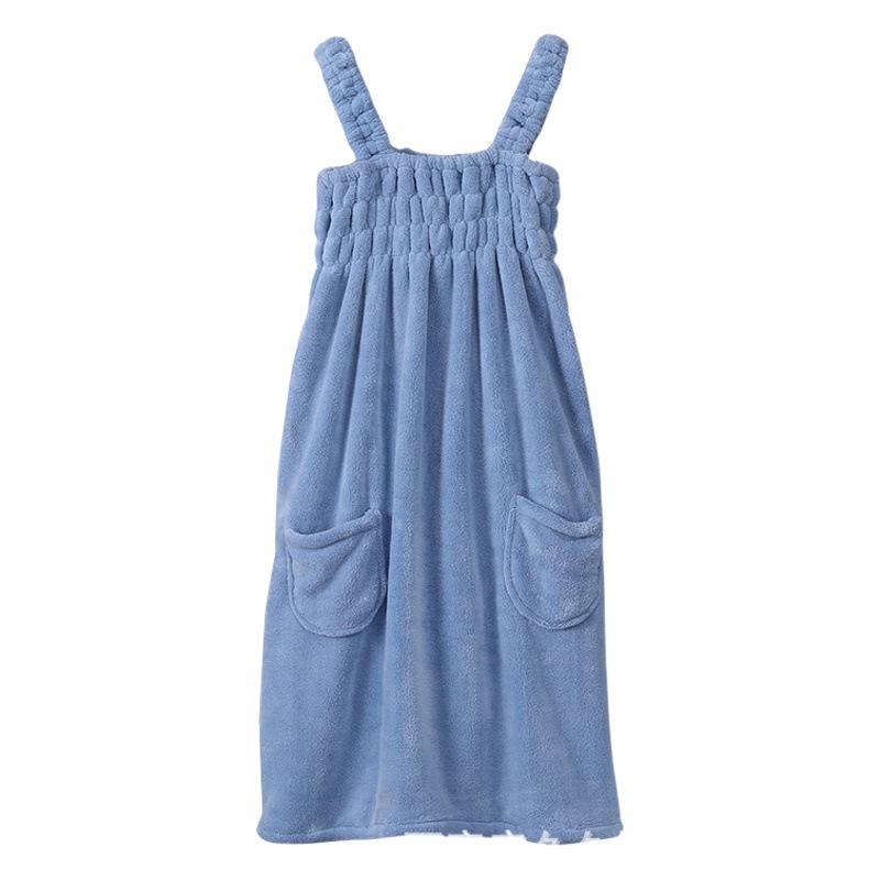 2023 new coral fleece bath skirt sling bath skirt women's bath tube top wearable bath skirt absorbent hair drying hat two-piece set