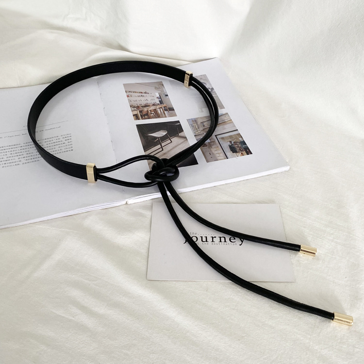 Knotted Belt Women's Thin Decorative Dress Fashionable and Versatile with Sweater Coat Waist Small Belt Black Waist Accessories
