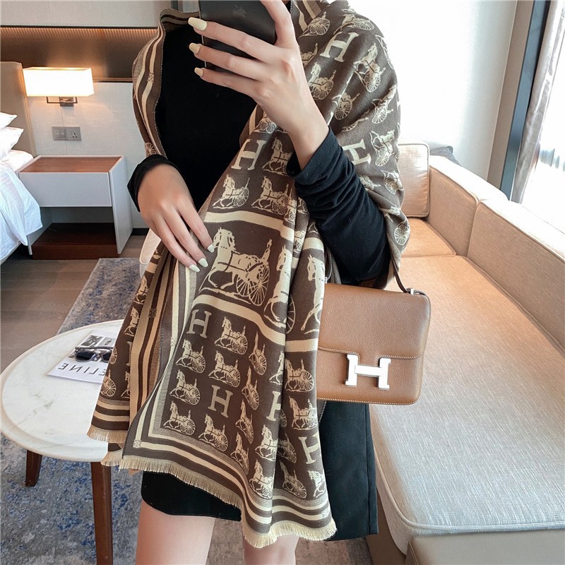 Picture of 2024 New Fashionable Big-Name Versatile Orange High-End Wool Cashmere Shawl Scarf for Women Winter Dual Use