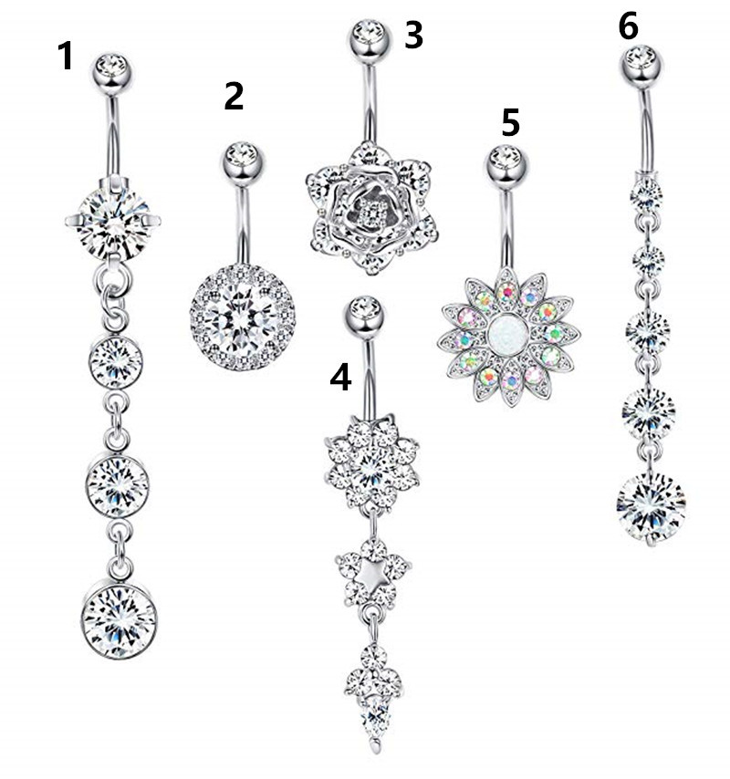 Picture of Amazon Explosions 6-piece Stainless Steel Zircon Silver Belly Button Ring Set Body Puncture Jewelry Wholesale