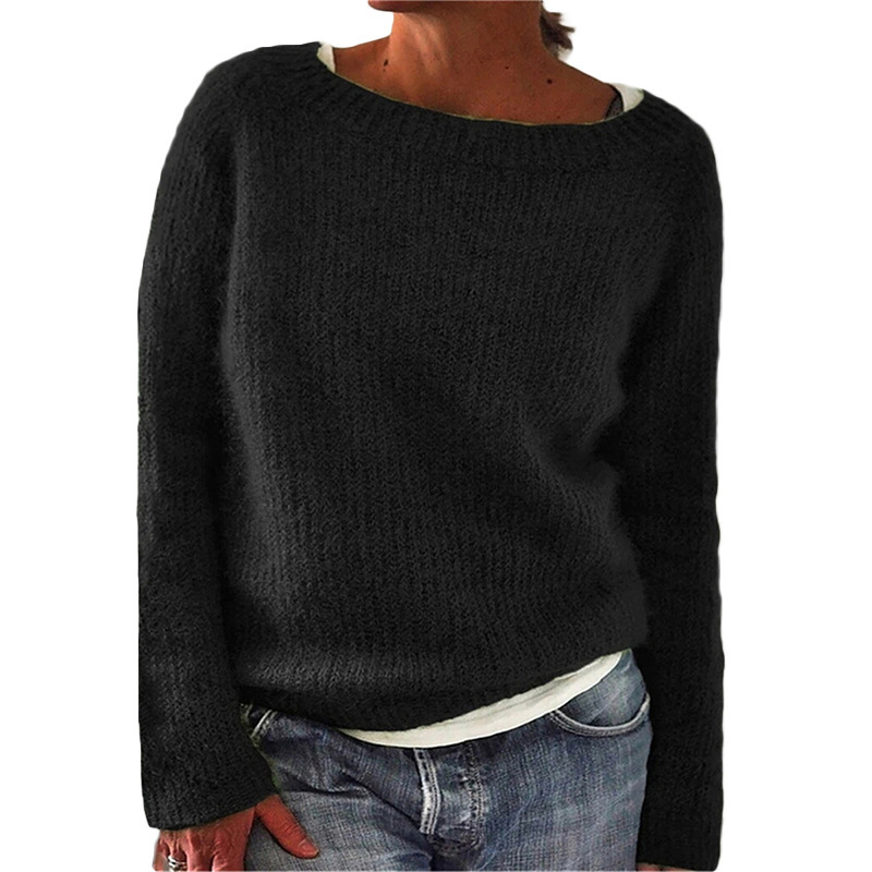 Picture of 2024 Amazon New Sweater Women's Solid Color Quiet Basic Sweater Sweater Round Neck Fashionable and Easiest for Match