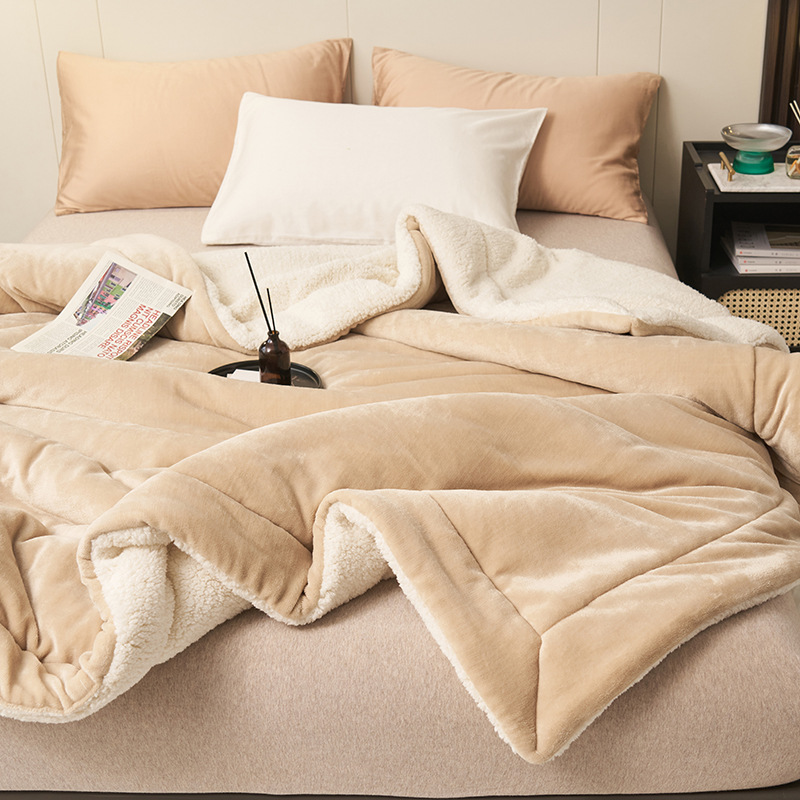 Picture of Cross-Border Double-Layer Thickened Lamb Velvet Blanket Solid Color Composite Milk Velvet Blanket Flannel Single and Double Nap Blanket