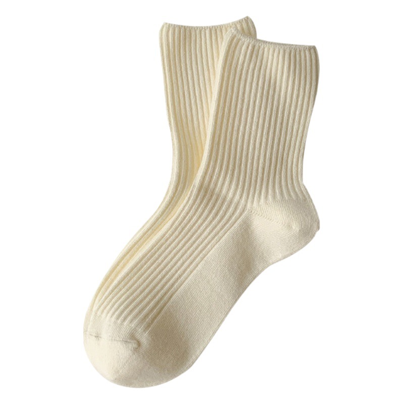 Pure Cotton Women's Double-Needle Mid-Tube Socks, Summer Thin Japanese-Style Vertical Stripe Loose Maternity Socks, Wholesale Slouch Socks