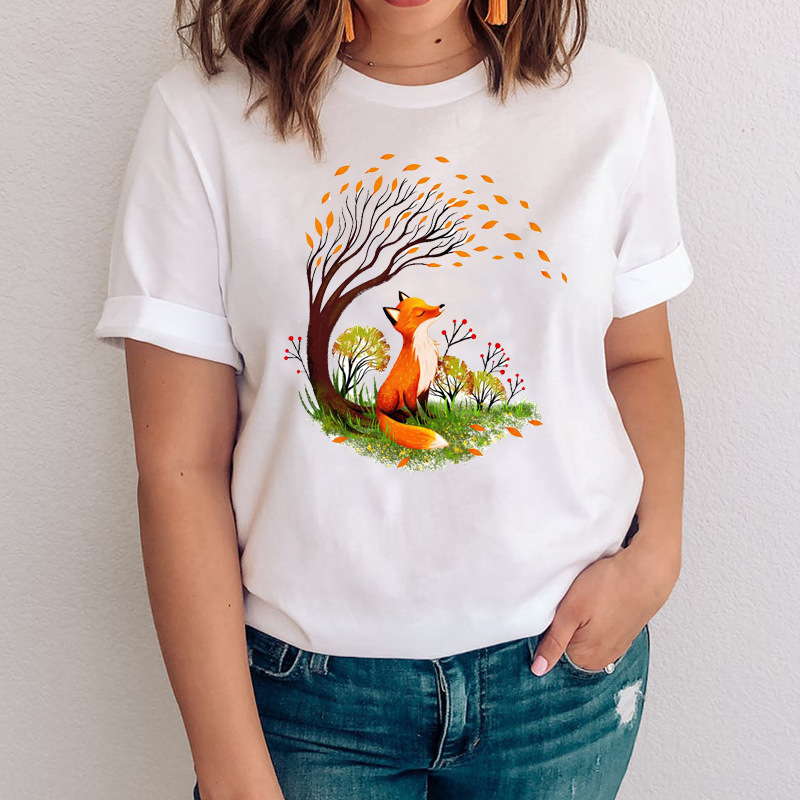 Fox fox animal printed t-shirt short sleeve women's foreign trade cross-border 2022 wish/ebay Amazon Europe and America