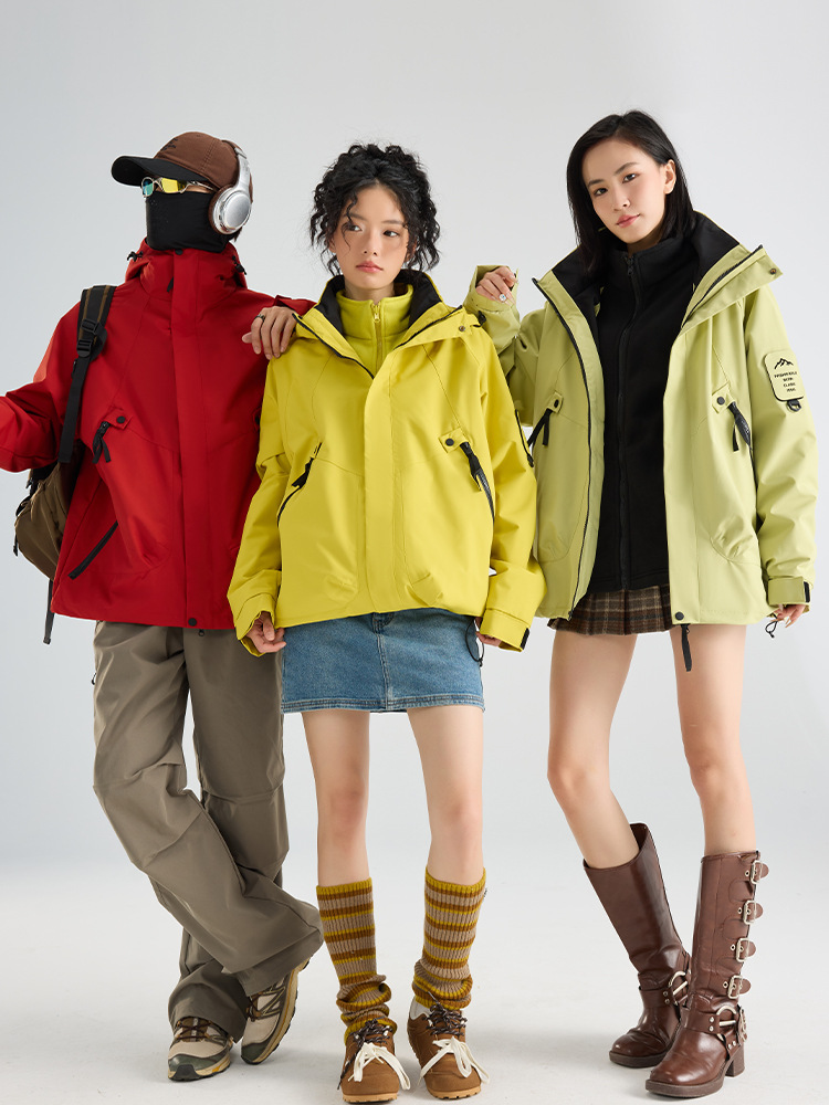 Mountain Jacket for Women and Men, 3-in-1 Set, Outdoor Windproof and Waterproof Hiking Jacket, Loose Mountaineering Clothing