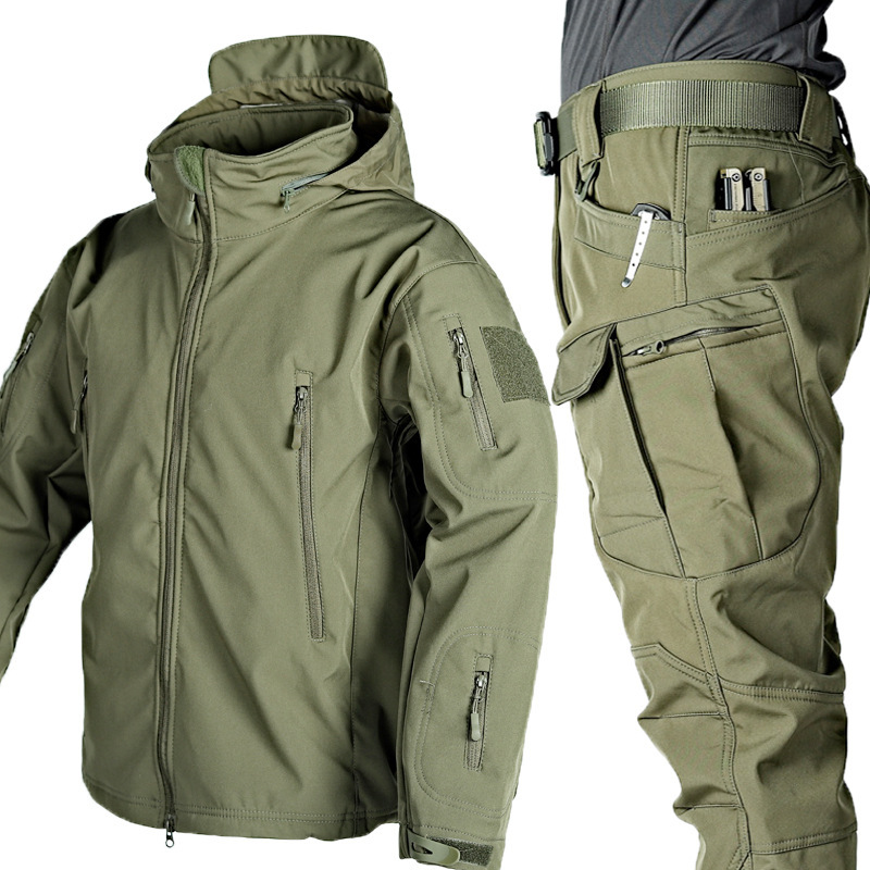 New Soft Shell Jacket suit Men's Autumn and Winter Warm Tactical Jacket Thickened Wear-resistant Mountaineering Suit suit Multi-pocket