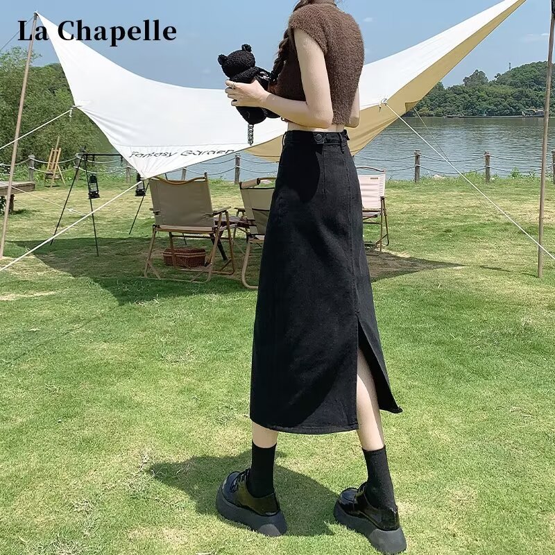 Design Sense Niche High Waist Denim Skirt Women's Summer 2024 New Fashion Split Slimming Mid-length Skirt