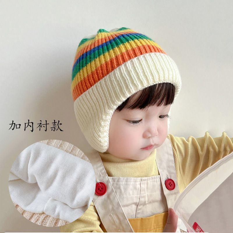 Picture of Children's hat autumn and winter girls' pullover hat Korean-style knitted hat colorful wool hat baby boys' warm earmuffs hat tide