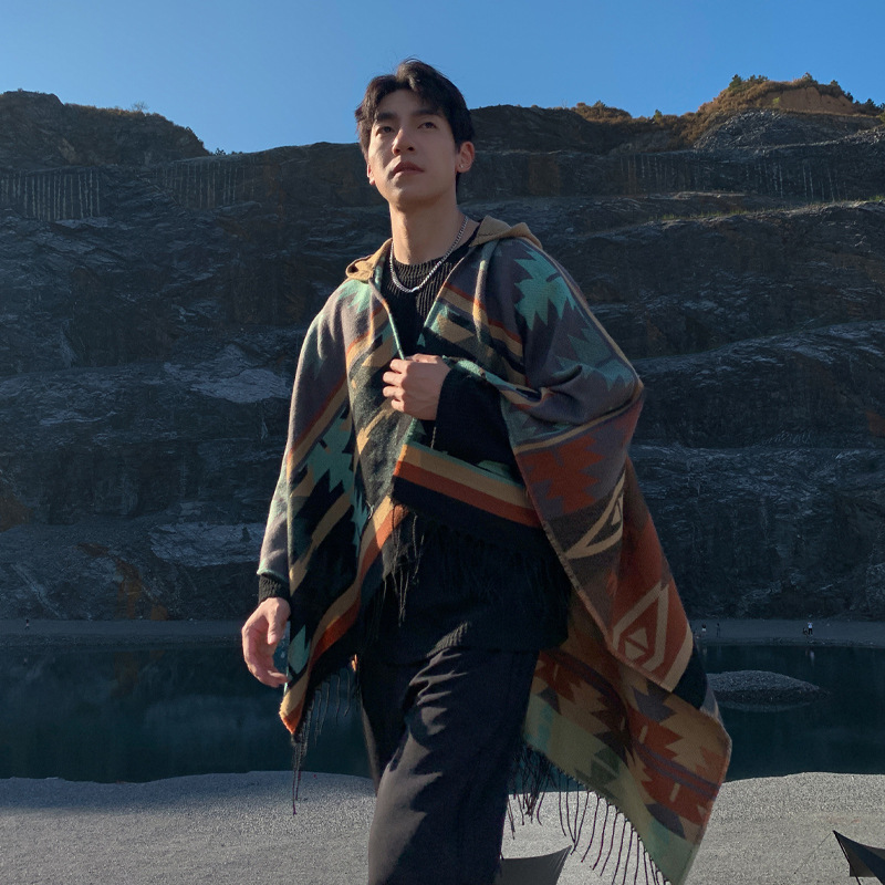 Picture of Ethnic Style Hooded Shawl Women's Yunnan Western Sichuan Travel Wear Costume Xinjiang Desert Photograph Outer Cape Cape