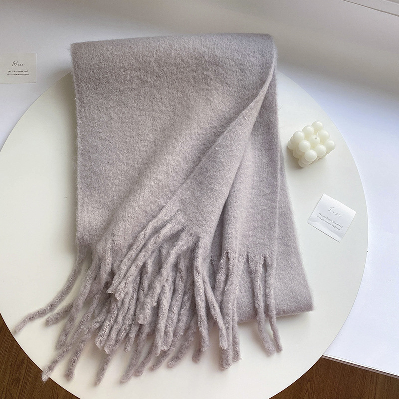 Picture of Winter monochrome plush heavy weight soft fluffy lazy wind solid color large pulled wool warm scarf for students couple