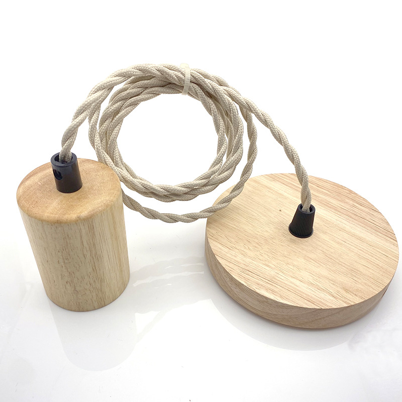 Picture of E27 Screw Solid Wood Lamp Holder Cafe Wood Chandelier Bedroom Restaurant Creative Wood Lamp Holder