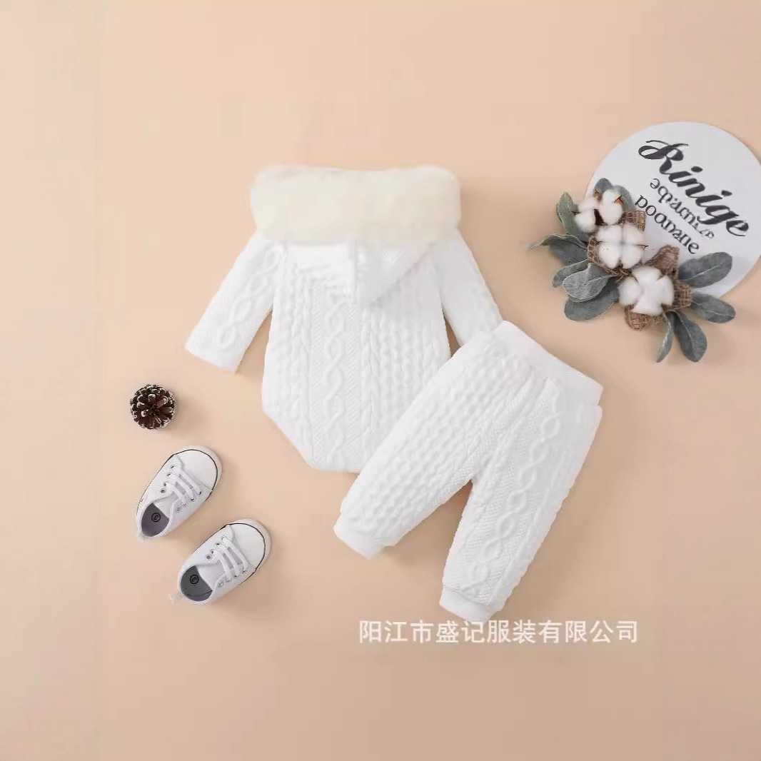 Picture of Cross-Border E-Commerce Specializes in Amazon Temu Baby Newborn Tiktok Winter Hooded Rompers Two-Piece Set