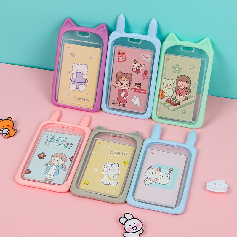 Picture of Ins Style Student Card Holder Creative Cute Halter Silicone Campus Badge Transparent Retractable Rope Id Holder Wholesale