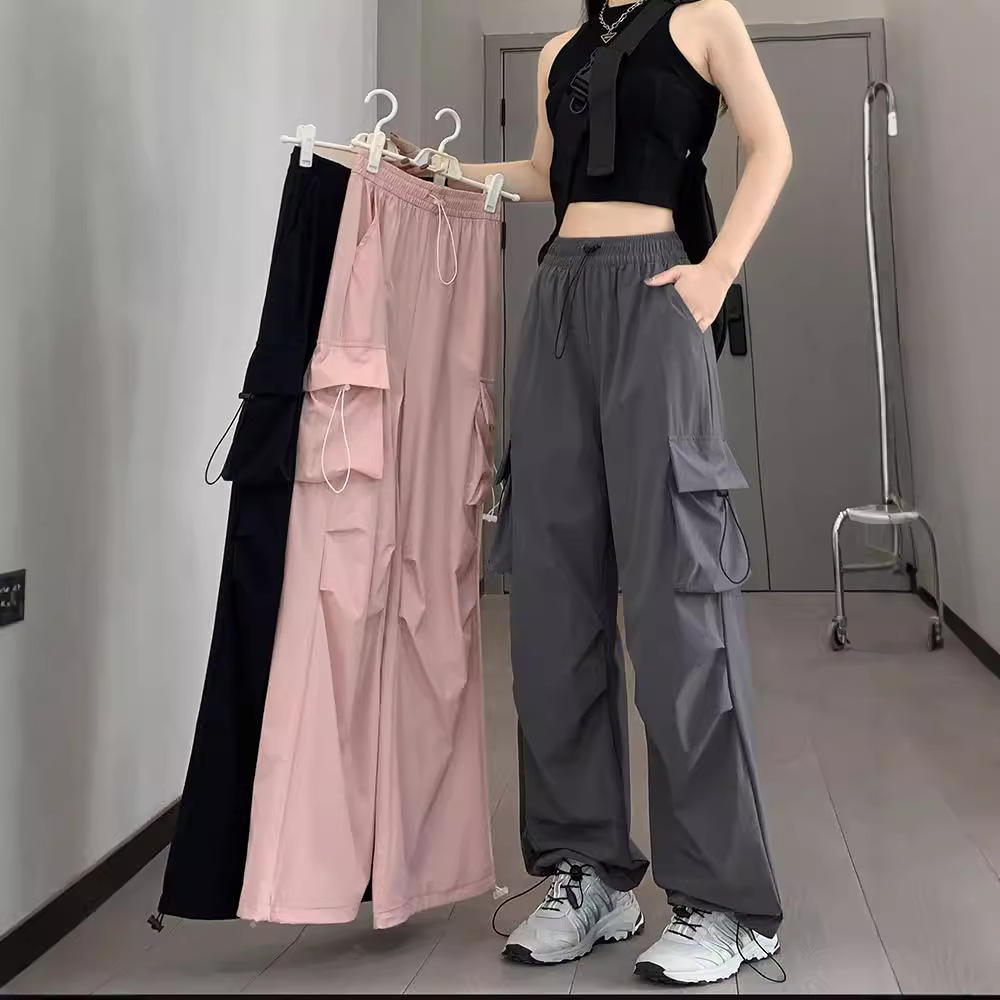 Parachute Crane Pants Women's Spring and Autumn 2023 New High Waist Wide Leg Small Casual Slim Grey Sports Pants for Women