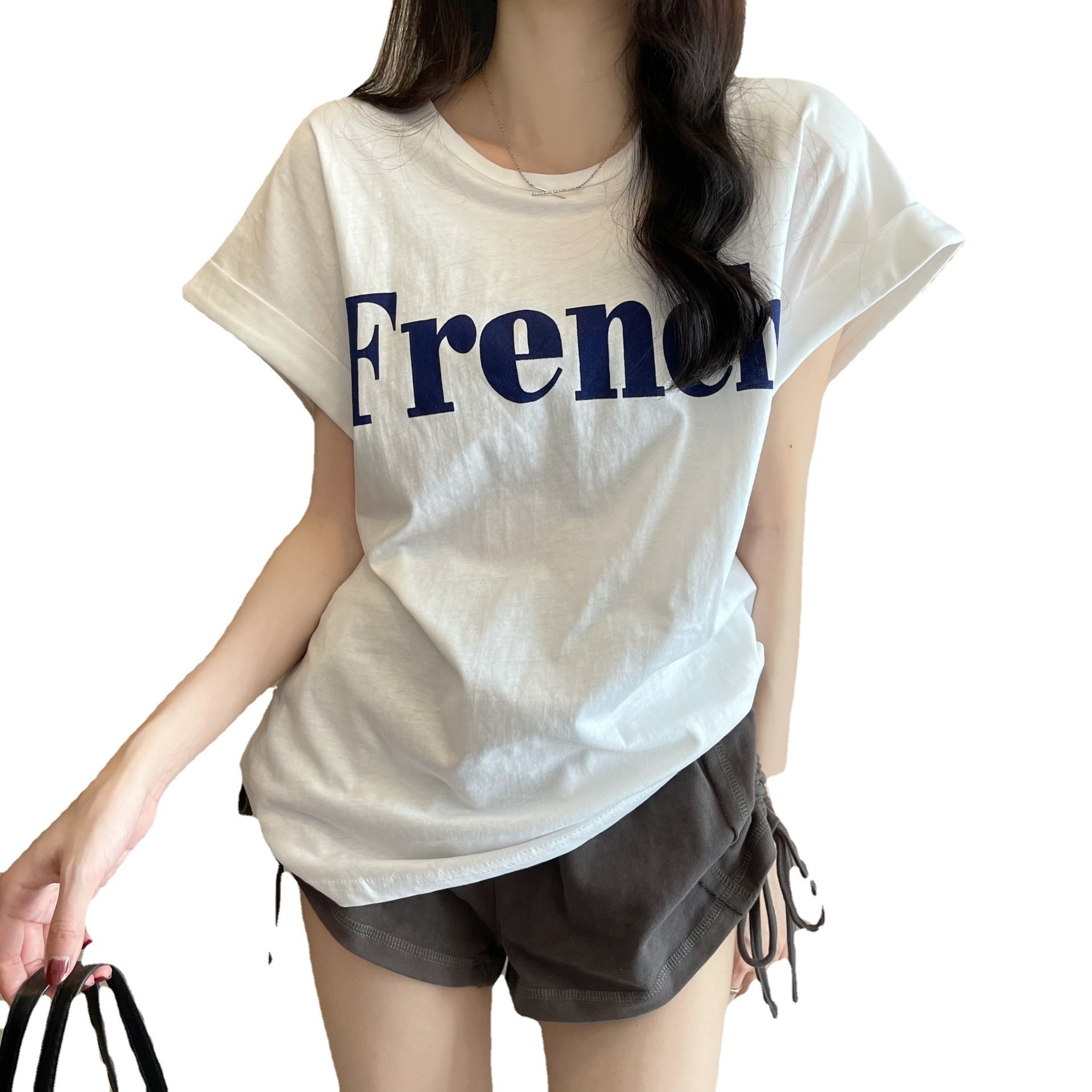 Picture of 2025 New Online Celebrity Ins Super Hot Slim Shoulder Sweet Cool Short-sleeved T-shirt Loose Women's Summer Student Top Trendy