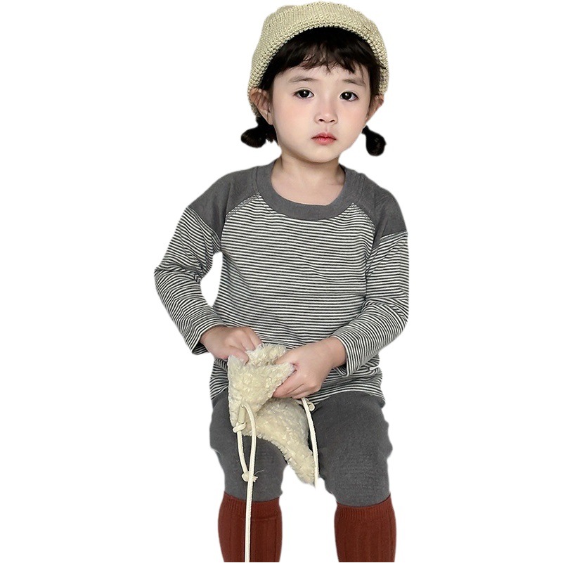 Down protein children's round neck bottoming autumn clothes long pants children's autumn and winter boys and girls baby thermal underwear suit