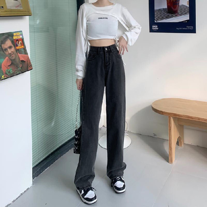 Picture of 885 jeans women's personalized high waist wide leg pants slimming straight pants loose ins trendy loose niche high street