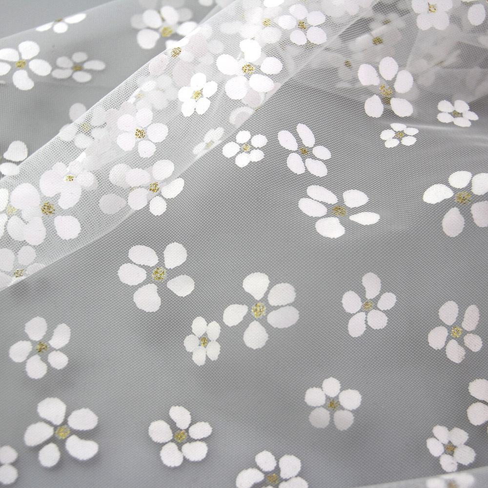 White mesh small white floral printing light transparent cute spring and summer fairy children's skirt mesh fabric