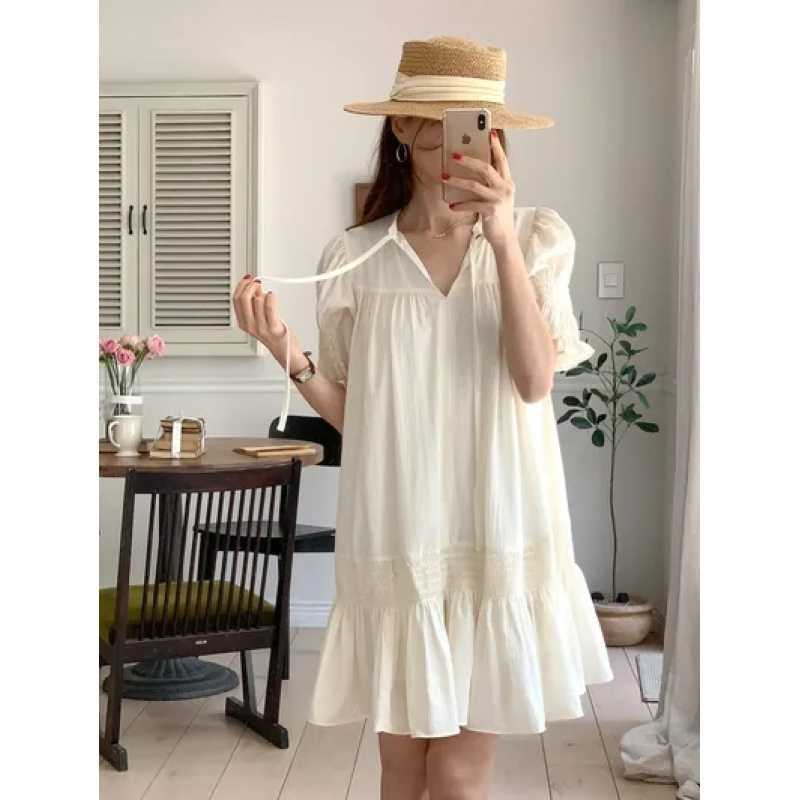 South Korea French collar heavy industry to play loose dress women