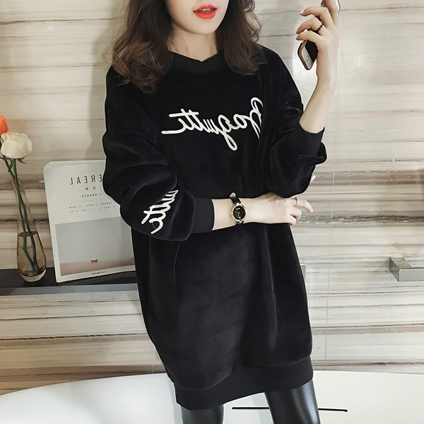 Picture of Pregnant Women's plus size Sweater 100.00kg chubby girl Slim 2024 Autumn and Winter Gold Velvet Mid-length Spring Gold Velvet Top