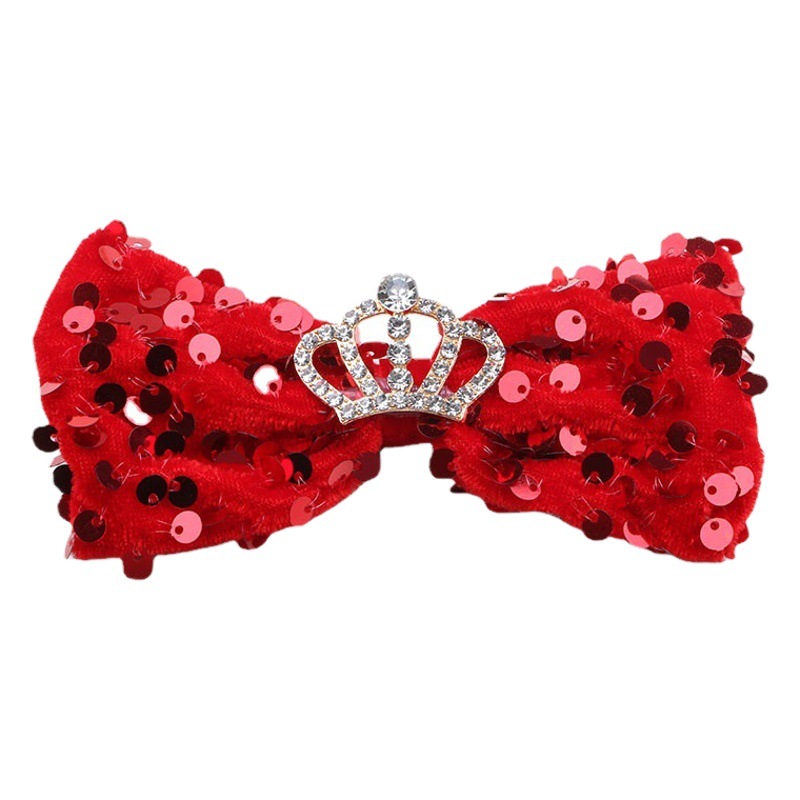Picture of Children's Sequin Bow Hairpin Korean Elegant Little Girl Crown Stereo Hairpin Girls' Top Clip diy Hair Accessories