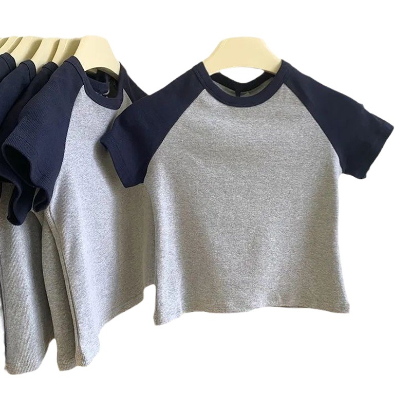 Clearance to pick up leaks ~ the counter withdraws the tail list big-name contrast color slash shoulder short sleeve T-shirt stretch thin short jacket