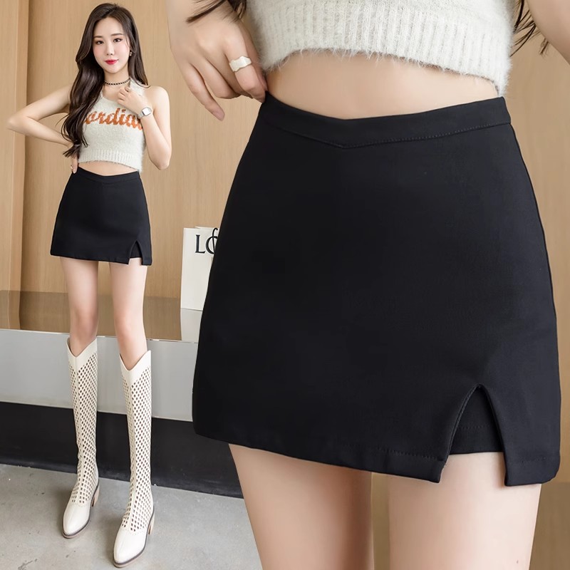 Split hip skirt skirt Women's Spring/Summer 2024 New High waist slimming irregular black A- line skirt pantskirt