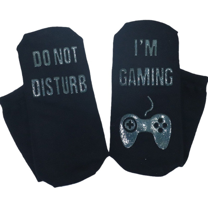 In Stock European and American cross-border hot mid-calf floor creative socks cotton socks sole letter luminous non-slip dispensing game socks