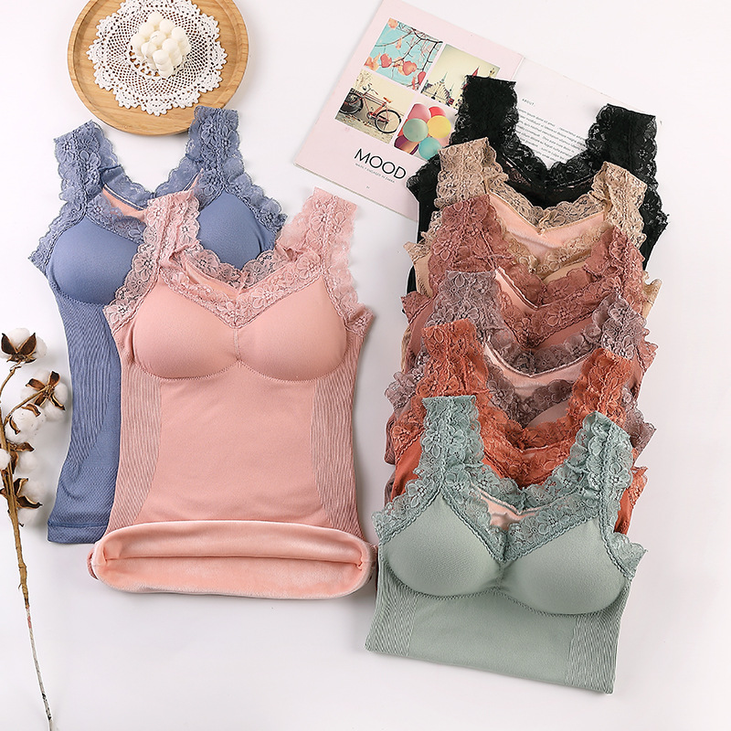 Picture of New 8-color Women's Warm Vest Seamless Lace Warm Underwear with Chest Pad Slim-fit Base Fleece Vest for Women