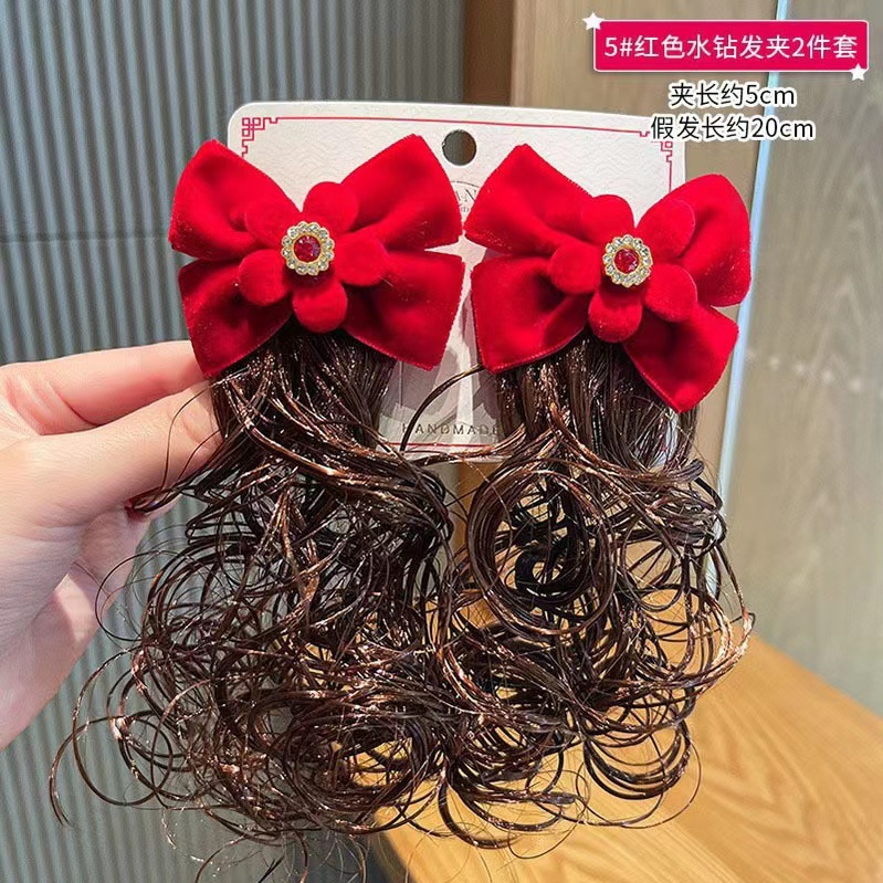 Picture of Children's Hairpin Headdress Little Girl Head Flower Cute Wig Braid Performance Bow Hairpin New Year's Eve Hair Accessories