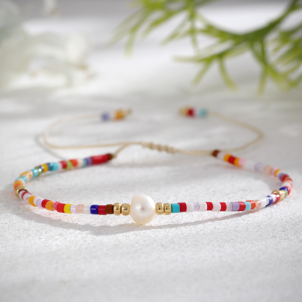European and American Macaron Color Matching Pearl Bracelet Women's Bohemian Street Fashionable Rice Bead Woven Dopamine Fine Bracelet