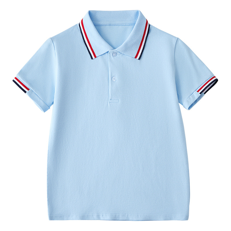 Picture of Summer Boys' Short-sleeved Polo Shirt School Uniform for Primary and Secondary School Students Children's White Lar T-shirt Girls' Graduation Class Dress