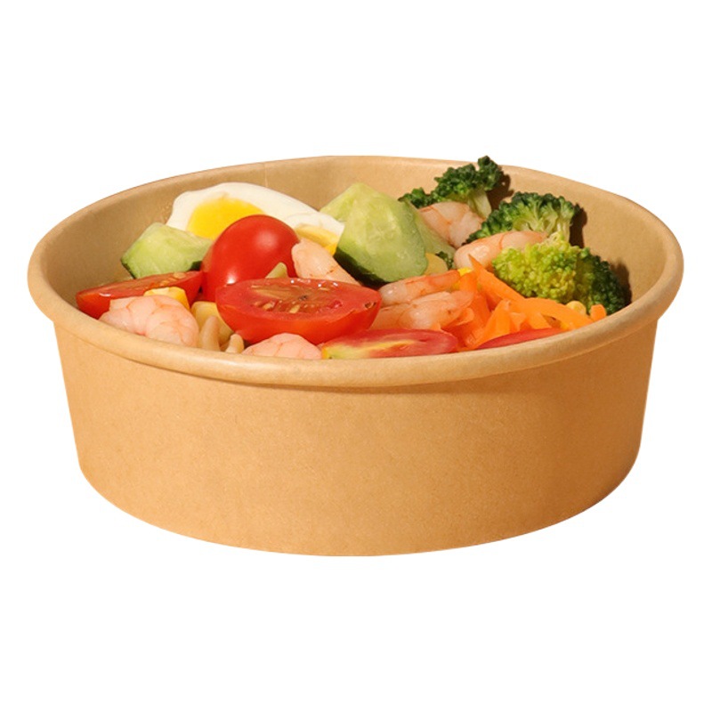 Kraft paper packing box wholesale round with lid food grade instant noodles lunch box custom takeaway disposable kraft paper bowl