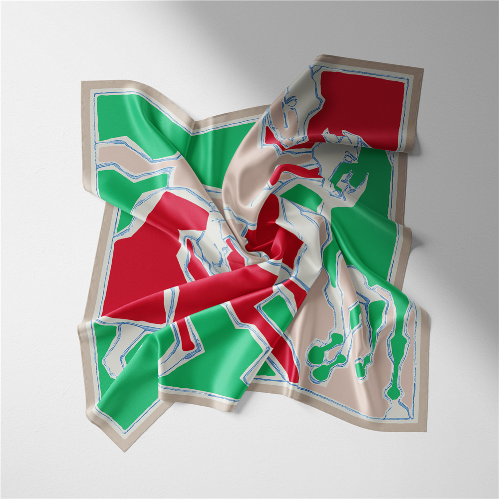 Picture of New 53cm Fashion Small Square Scarf Taiwan Version Printed Twill Satin Machine Fine Rolled Edge Women's Scarf Headscarf Wholesale
