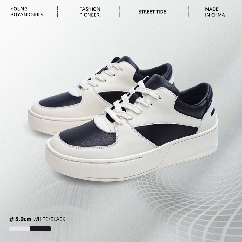 2024 Summer New Niche Design Thick Sole Heightening Board Shoes Student Casual Sports Trendy Board Shoes Genuine Leather Men's Shoes