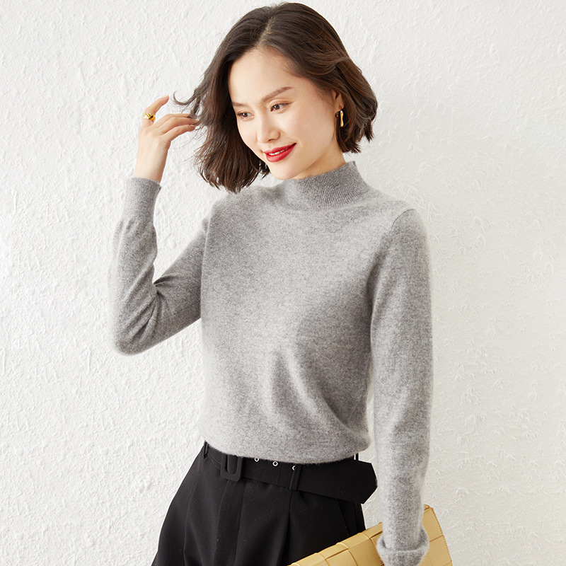 Picture of 2024 Autumn and Winter New Half-turtleneck Knitted Sweater Women's Loose All-match Solid Color Pullover Inner Warm Base Shirt