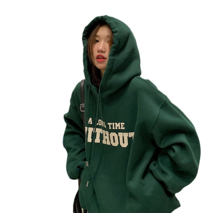 Picture of Spring, Autumn and Winter Velvet Hooded Sweatshirt for Women, Korean Style Loose Letter Top, Female Student Couple Jacket, Cross-Border Wholesale