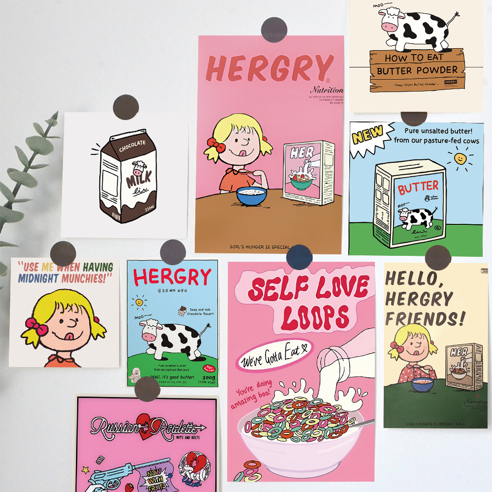15 South Korea ins milk girl card girl heart cute cartoon postcard room wall wall decoration