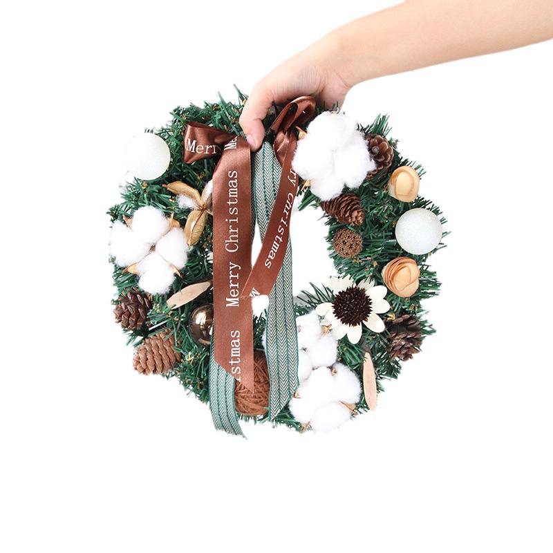 Picture of Pvc Wreath Simulated Cotton Pine Cone Door Hanging Christmas Home Decoration Wholesale Small Christmas Wreath