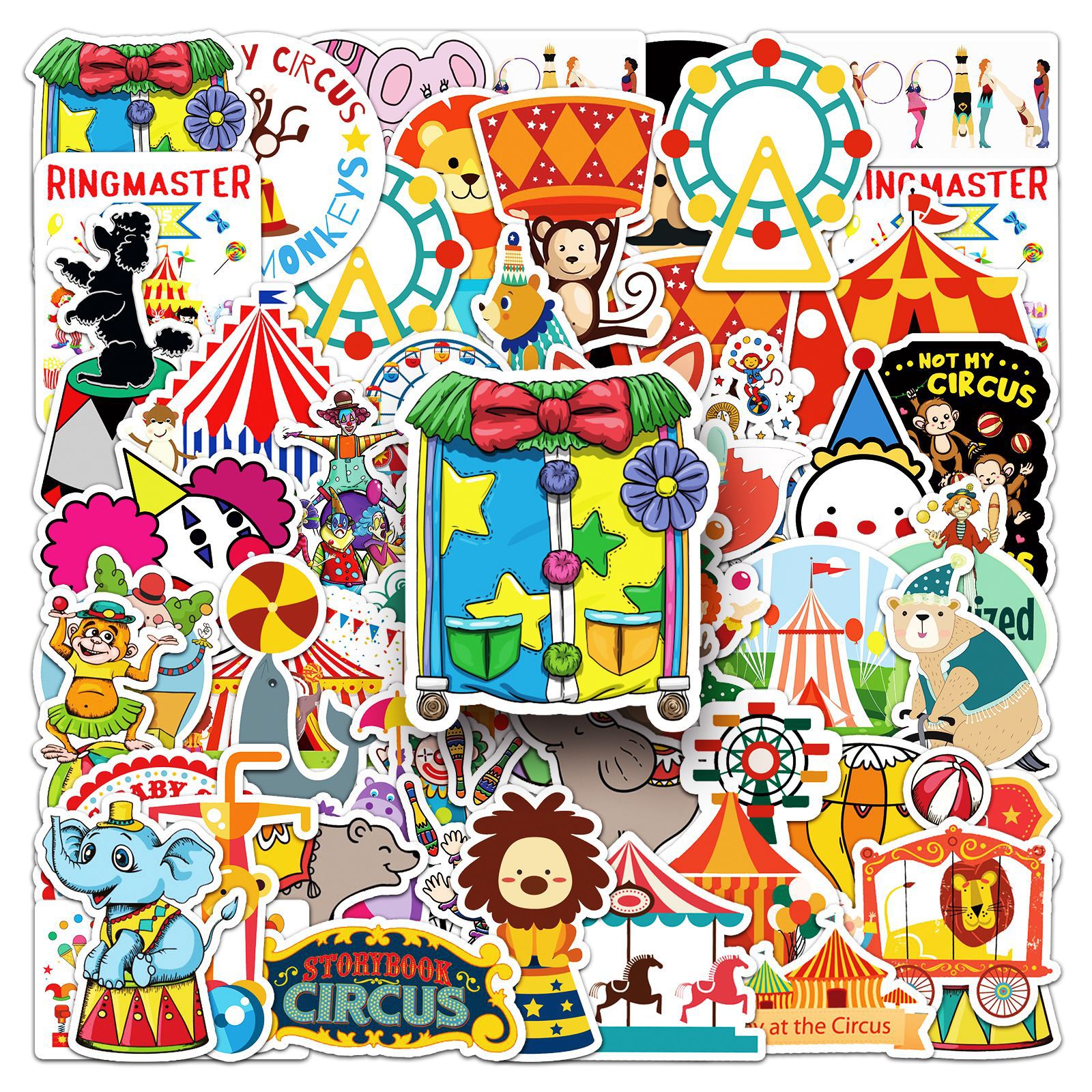 51 Circus Graffiti Personality Cross-border Cartoon Cute Creative Decoration Skateboard Water Cup Mobile Phone Luggage Sticker