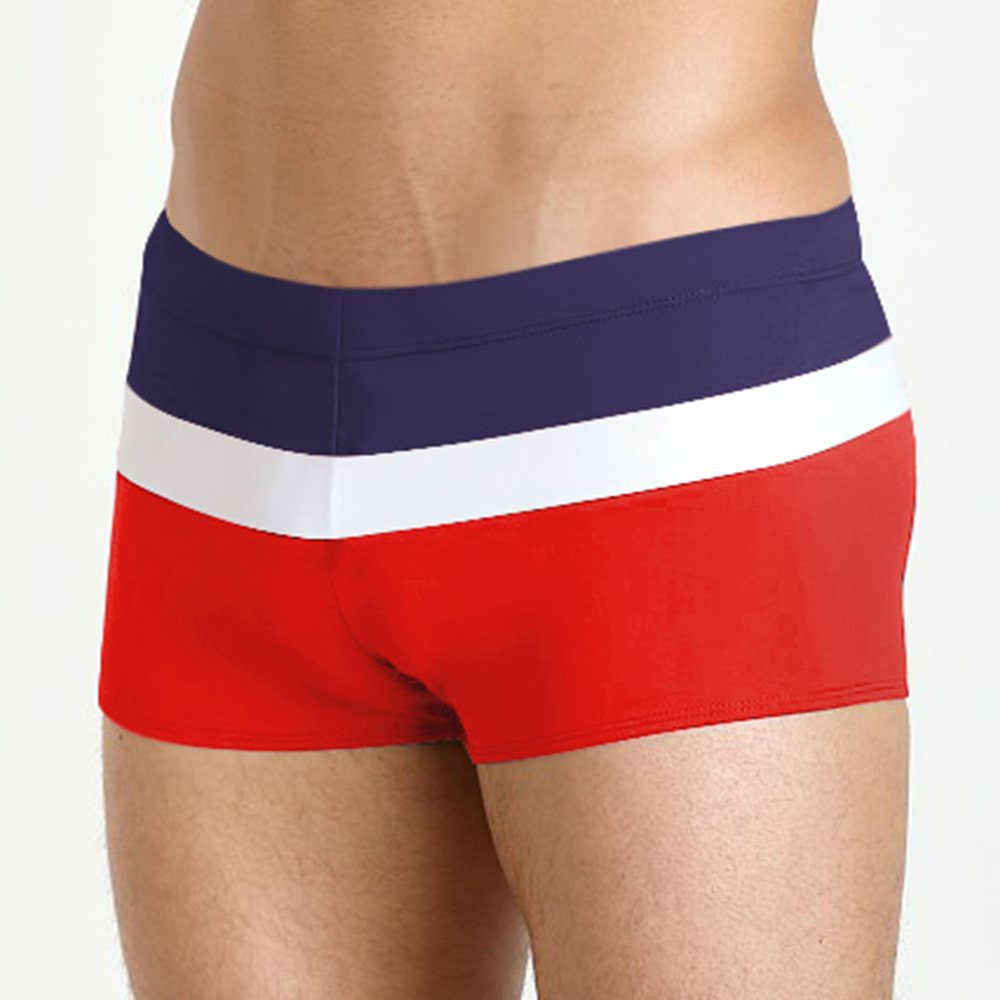 2025 new men's boxer striped contrast color sports leisure anti-running beach swimming trunks