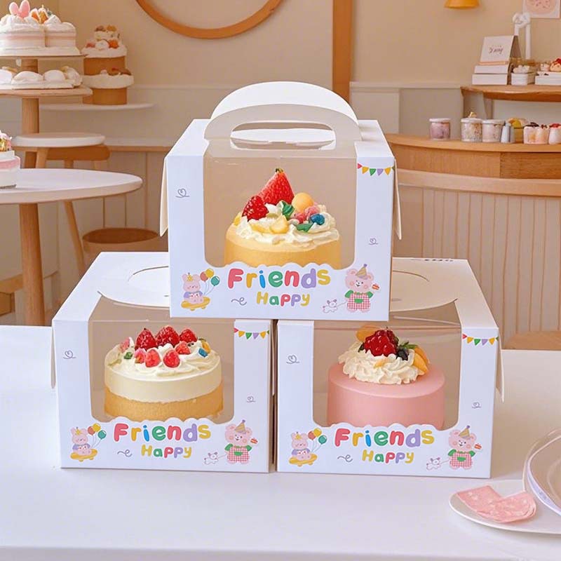 Internet Celebrity Children's Day 4inch Satchel Cake Packaging Box Four/ 6inch Window Transparent Baking Packaging Box 61 Integrated Box